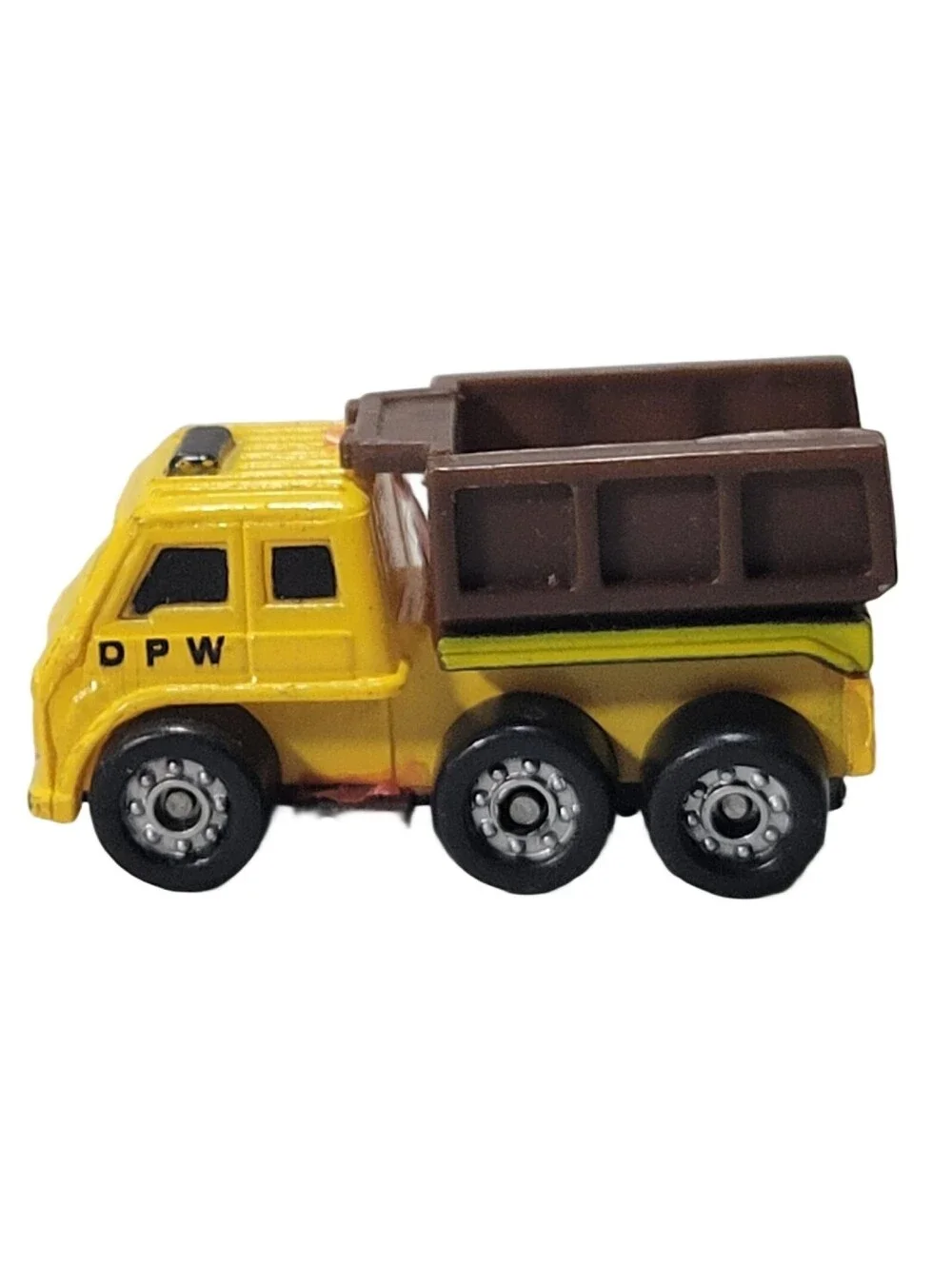 Funrise Micro Machines DPW Dept. Public Works Dump Truck Yellow/Brown VTG Toy
